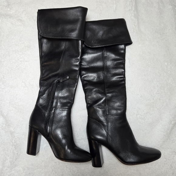 Tory Burch Bowie Boots Over the Knee heeled Block Heels Black Size 6.5 - Picture 8 of 8